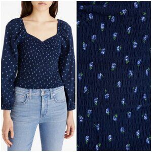 💕MADEWELL💕 Lucille Balloon Sleeve Smocked Top ~ Classic Indigo XL NWT